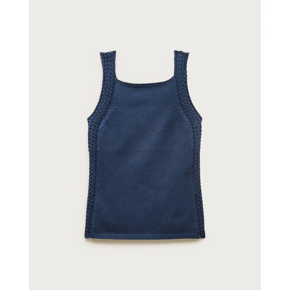 J.Crew Navy Crochet Trim Sweater Tank Top CT950 Women's XS Cotton Knit NWOT